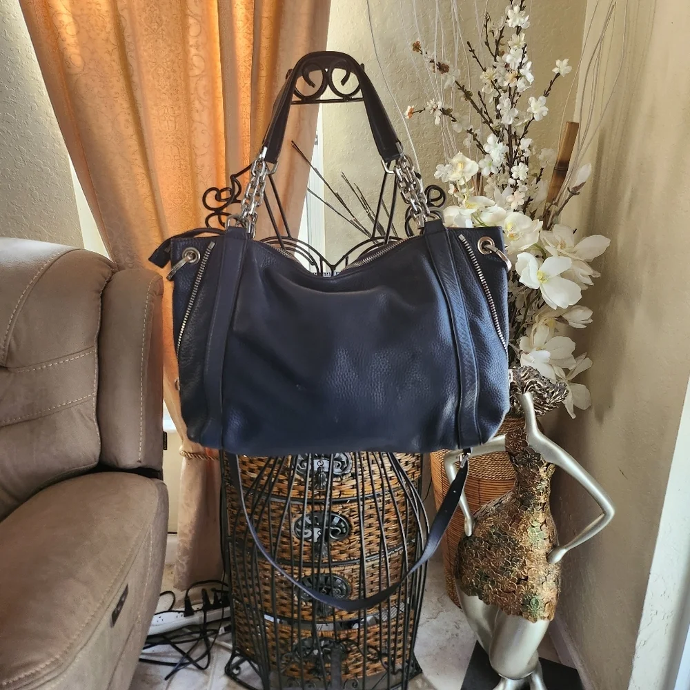 Michael Kors Stanthorpe Navy Leather Large Crossbody Satchel